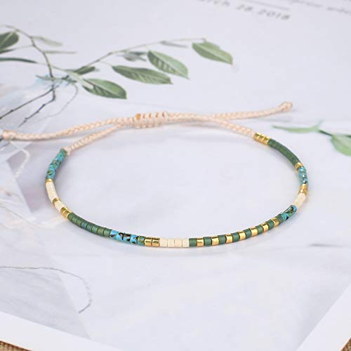 KELITCH Women Friendship Bracelet Seed Beads Miyuki Thin Strand Bracelets Adjustable Boho Jewelry - color: Green 88J