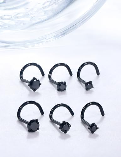 18G 20G 22G Stainless Surgical Steel Titanium Nose Rings Studs for Women L Shaped Nose Rings Screw Nose Studs Nostrial Piercing Jewelry for Women Men Silver Gold Black - style: 20G/Black CZ/Screw/Black