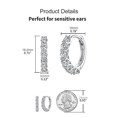 JSGEMSLEE Hypoallergenic Cubic Zirconia Hoop Earrings for Women 925 Sterling Silver Huggie Hoops Earrings CZ Earrings Jewelry Gifts - color: 20mm Hoop