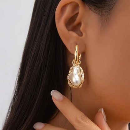 Baroque Pearl Earrings for Women Irregular Pearl Dangle Earrings Vintage Dangle Earring Bridal Wedding Jewelry - style: Style 2