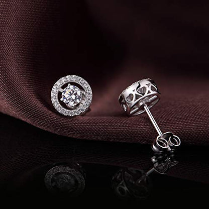 925 Sterling Silver Bezel Stud Earrings for Women Hypoallergenic Cubic Zirconia Stud Earrings for Unisex - style: 2-Halo Studs