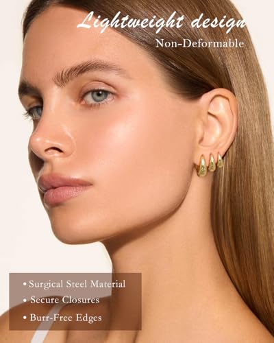 Surgical Steel Small Gold Huggie Hoop Earrings for Women Hypoallergenic - color: 14K Gold Plated