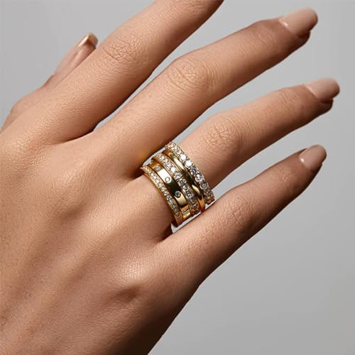 Gold Rings for Women Non Tarnish, 14k Gold Plated Dainty Stacking Cubic Zirconia Thumb Rings, Gold Knuckle Women Rings Set Jewelry Size 5-10 - color: gold-1