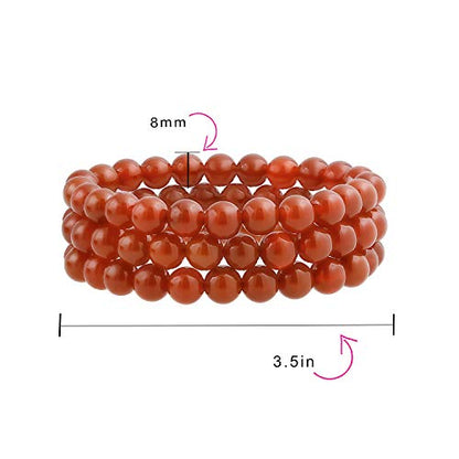 Bling Jewelry Genuine 8MM Gemstone Ball Bead Stretch Bracelet Stackable (3 Set) - color: Red Carnelian