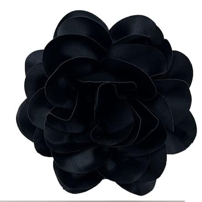Dainty Satin Fabric Rose Flower Brooches 7.5in Extra Large Big Camellia Flower Brooches Lapel Pins for Women Wedding Party Dance Dress Clothes Accessories - color: Black
