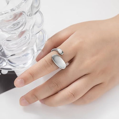 Irregular Polished Plain Rings Adjustable Oval Statement Ring For Women Chunky Open Finger Ring Fashion Minimalist Engagement Promsie Gifts - color: Silver