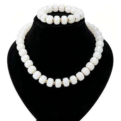 NEWITIN 2 Pieces Summer Beach Jewelry for Women Chunky Beaded Necklace Bracelet Trendy Big Resin Beaded Choker Boho Charm Statement Colorful Jewelry Set for Women - color: White