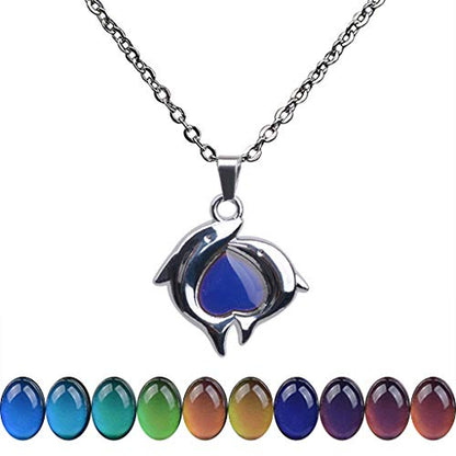 FM FM42 Temperature Sensing Color Changing Pendant Necklace with 19.29" Stainless Steel Rolo Chain - color: Dolphin