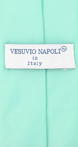 Vesuvio Napoli PreTied Men's Necktie Solid Color Mens Adjustable Zipper Neck Tie - color: Aqua Green