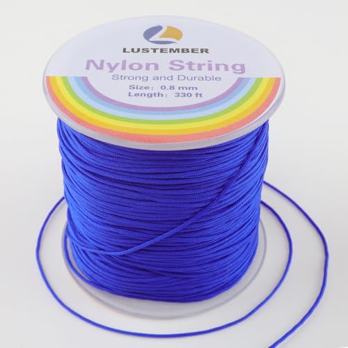 LUSTEMBER 0.8mm Nylon String, Strong Bracelet String, Durable Nylon Cord for Jewelry Making, Bracelets, Beading, Necklaces, Rattail Braiding, Kumihimo, Wind Chimes, Blinds and Handicrafts - size: Sapphire Blue
