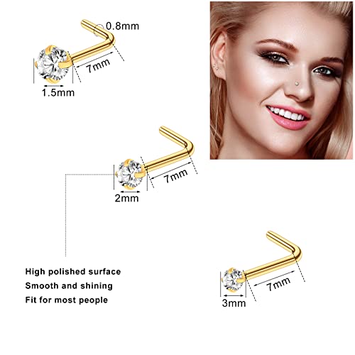 23-40 Pcs Gold Nose Rings & Studs - 18G & 20G Nose Piercing Jewelry - L Shape, Hoop & Screw Body Jewelry for Women & Men - color: Gold