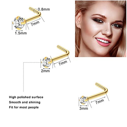 23-40 Pcs Gold Nose Rings & Studs - 18G & 20G Nose Piercing Jewelry - L Shape, Hoop & Screw Body Jewelry for Women & Men - color: Gold