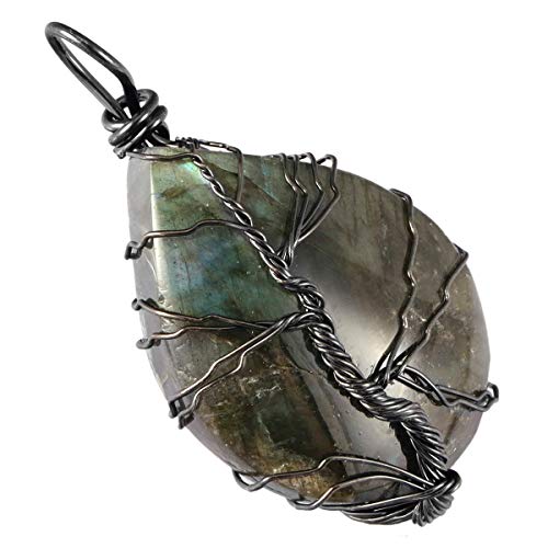 TUMBEELLUWA Handmade Copper Wire Wrapped Labradorite Necklace for Women Men | Irregular Shape, Third Eye Chakra, Enhances Intuition & Spiritual Awareness, 19.86" Stainless Steel Chain, Daily Wear - style: Style 8