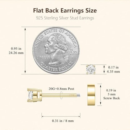 JIAYIQI Minimalist 925 Sterling Silver Stud Earrings Set, 14K Gold Plated Hypoallergenic Tiny Bar Dot Heart Star Studs for Women & Men - style: Gold-4mmCZ-Flatback-1 Pair