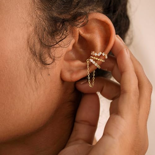 Ear Cuff Earrings for Women Non Piercing,Dainty 14K Gold Plated Chain Cartilage Earrings Set Gold Statement Cuff Earring Stack Fashion Cartilage Earrings for Women Trendy Gold Jewelry - color: ear cuff2-Gold