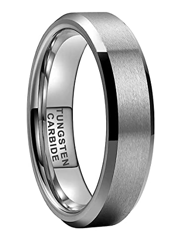 CROWNAL 3mm 5mm 7mm 9mm Tungsten Rings for Men Women Black/Silver/Gunmetal/Gold Beveled Polished Edges Matte Finish Comfort Fit 4-17 - color: Silver 5mm