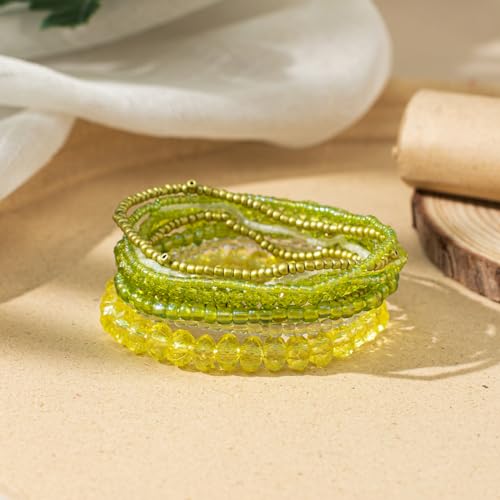 tenghong2021 Handmade Bohemian Multilayer Bracelets Boho Glass Beaded Colorful Strand Multilayered Stackable Seed Beads Bracelet for Women Friends Friendship Gifts Summer Beach Hawaii Jewelry - color: Yellow