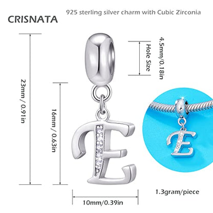 26 Letter Pendant Charms, Polished 925 Sterling Silver Complete Initial A-Z Dangling CZ Stone Alphabet Beads, fits European Bracelet Necklace, Gift for Mother/Father/Daughter/Son/Sister/Aunt - color: Letter E CZ Pendant Charm