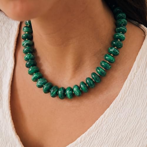 Elegance 11 designs Colorful Chunky Beaded Necklace for Women,Thick Acrylic Disc Bead Choker Statement Necklace Cute Trendy Necklaces Jewelry Gifts for Women - color: Deep Green