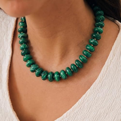 Elegance 11 designs Colorful Chunky Beaded Necklace for Women,Thick Acrylic Disc Bead Choker Statement Necklace Cute Trendy Necklaces Jewelry Gifts for Women - color: Deep Green