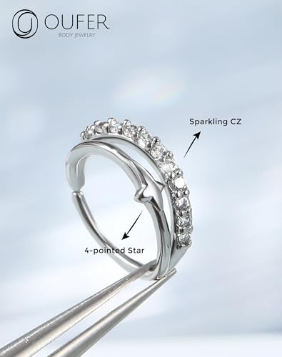 OUFER Nose Rings Silver, 20G Double Hoop 8MM Nose Rings, Seamless Stainless Steel Rook Daith Piercing Jewelry for Women & Men - style: Style7-Sliver Cross