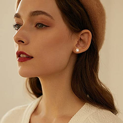 18K Gold Plated 925 Sterling Silver Shell Pearl Stud Earrings,Hypoallergenic to Sensitive Ears - style: D_L - 8mm - Silver