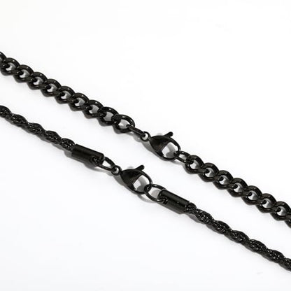 Layered Stainless Steel Chain Necklaces for Men Boys, 2Pcs Cuban Link/Rope/Herringbone Chains Jewelry Gifts, 16 "/18 ", 18 "/20 ", 20 "/22 ", 22 "/24 " - color: Black, size: 22IN/24IN, style: Cuban/Rope Chain Set