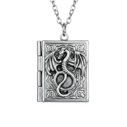 Photo Book Locket Necklace for Women Charm Choker Pendants that Holds Pictures Memorial Jewelry - color: Dragon