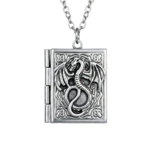Photo Book Locket Necklace for Women Charm Choker Pendants that Holds Pictures Memorial Jewelry - color: Dragon