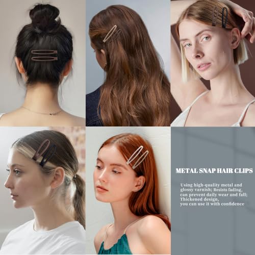 16 PCS Snap Hair Clips Metal Barrettes for Women Non Slip Barrettes for Thick and Thin Fine Hair,Matte Black Brown Beige,2.36 x 0.43 Inches. - color: Matte Black Brown Beige