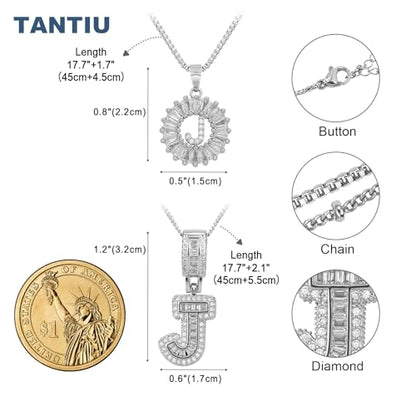 14K Gold Plated Alphabet Necklace Cubic Zirconia Letter Pendant, Personalized Name Jewelry Gift for Women, Customizable A-Z, Birthday/Mothers Day Gifts for Womens - color: White Gold, style: Style-J