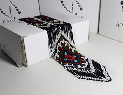Long Beaded Necklace – Boho Native Handmade Seed Bead Tassel Necklace, Bohemian Large Statement Beaded Necklace for Women and s - color: PATTERN 15