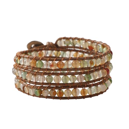 Artilady Leather Wrap Bracelet for Women, Pearl Beaded Bangle Stack Jewelry | Easy on-off, Elegant Handmade Multi-Layered, Daily Casual Date Beach Vacation, Gift for Ladies, Mother, Sister & Friend - style: Green bead