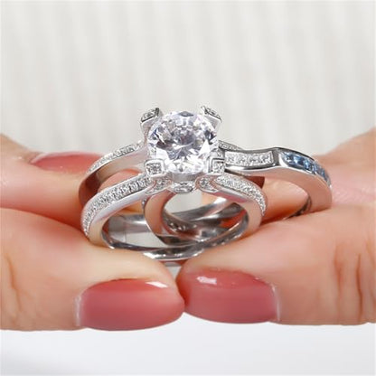 Jeulia Diamond Band Rings for Women cz Sterling Silver Interchangeable Ring Sets Wedding Engagement Anniversary Promise Ring Bridal Sets - color: blue diamond