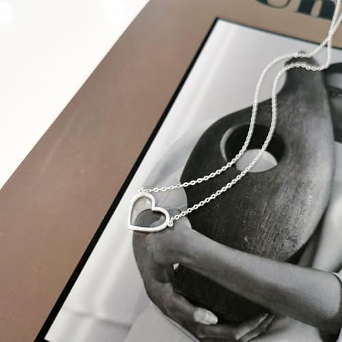 Airmb Heart Necklace for Women Gold/Silver Plated Trendy Heart Choker Lover Pendant Hypoallergenic Fashion Gold/Silver Necklace for Women Love Jewelry Gift for Women Girlfriend - color: Hollow-Heart-Silver