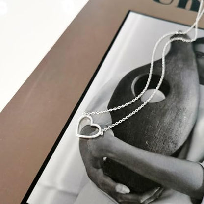 Airmb Heart Necklace for Women Gold/Silver Plated Trendy Heart Choker Lover Pendant Hypoallergenic Fashion Gold/Silver Necklace for Women Love Jewelry Gift for Women Girlfriend - color: Hollow-Heart-Silver