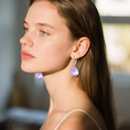 Pearl Leverback Earrings for Women Dangle Round Gemstone Earrings Birthstone Jewelry Gift Anniversary for Her - color: 06 June birthstone