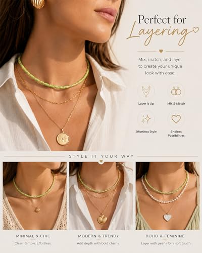Natural Heishi Gemstone Choker Necklace for Women, Adjustable 15"+2" Beaded Layering Necklace, Coastal Beach Jewelry Gift for Her - color: Imperial Turquoise