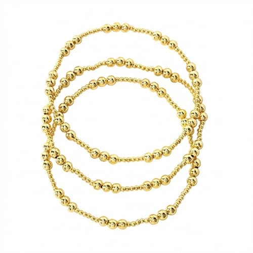 Gold Beaded Bracelet Stack for Women Colorful Small Seed Beads Bracelets Set Boho 14K Gold Plated Ball Stackable Stretch Non-Tarnish Dainty Jewelry Trendy Accessory Friendship Gift - color: Three Ball
