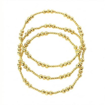 Gold Beaded Bracelet Stack for Women Colorful Small Seed Beads Bracelets Set Boho 14K Gold Plated Ball Stackable Stretch Non-Tarnish Dainty Jewelry Trendy Accessory Friendship Gift - color: Three Ball
