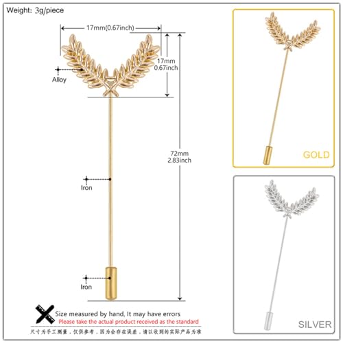 Dreuyet Simple Gold Silver Plated Long Brooch Pins with Cute Animal Antlers Leaves Plant Bees Rabbits Rose Flower Feather Brooch Jewelry for Women Men Elegant Suit Collar Lapel Pin - style: Double Leaf