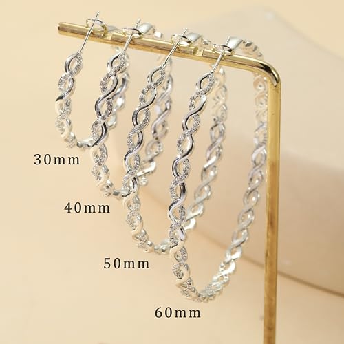 Senteria S925 Sterling Silver Post Twisted Hoop Earrings Hypoallergenic | Lightweight Silver Hoop Earrings AAAAA Cubic Zirconia Nickel Free for Sensitive Ears Twisted Hoops for Women Gifts 20-60MM - color: silver-30mm