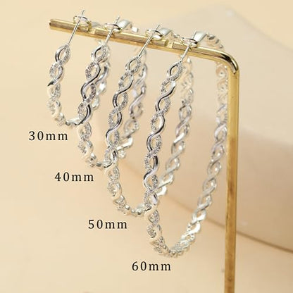 Senteria S925 Sterling Silver Post Twisted Hoop Earrings Hypoallergenic | Lightweight Silver Hoop Earrings AAAAA Cubic Zirconia Nickel Free for Sensitive Ears Twisted Hoops for Women Gifts 20-60MM - color: silver-30mm