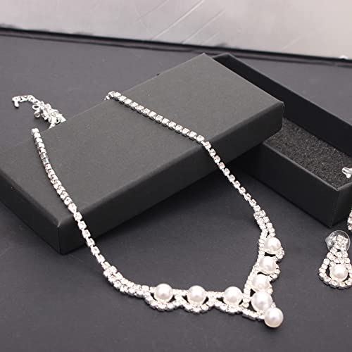 Silver Plated Elegant Necklace Earrings Bride Bridesmaid Jewelry Sets for Wedding Prom Crystal Jewelry Set for Women Costume Accessories - color: 03-Silver Plated