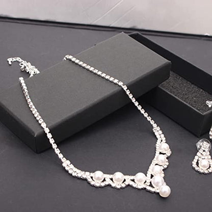Silver Plated Elegant Necklace Earrings Bride Bridesmaid Jewelry Sets for Wedding Prom Crystal Jewelry Set for Women Costume Accessories - color: 03-Silver Plated