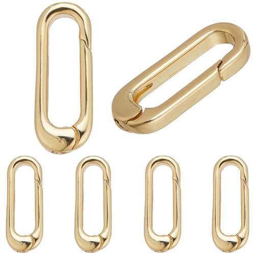 SUNNYCLUE 1 Box 6Pcs O Ring Clips Trigger Spring O Ring Real 18K Gold Plated Brass Spring O Rings Long Thin Oval Purse Ring Clips Spring Snap Hooks Clip Clasps Keyring Buckle for Jewelry Making Kits - color: 1 Box 6pcs 18k Gold Plated Spring O Ring 18x7mm