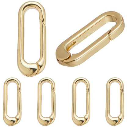 SUNNYCLUE 1 Box 6Pcs O Ring Clips Trigger Spring O Ring Real 18K Gold Plated Brass Spring O Rings Long Thin Oval Purse Ring Clips Spring Snap Hooks Clip Clasps Keyring Buckle for Jewelry Making Kits - color: 1 Box 6pcs 18k Gold Plated Spring O Ring 18x7mm
