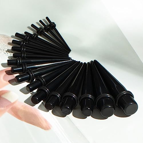 50 Pcs Ear Gauges Stretching Kit 14G-00G | Acrylic Tapers and Plugs Silicone Tunnels, Gauge Expanders Stretching Kit, Piercing Earring Jewelry for Men and Women - color: Black