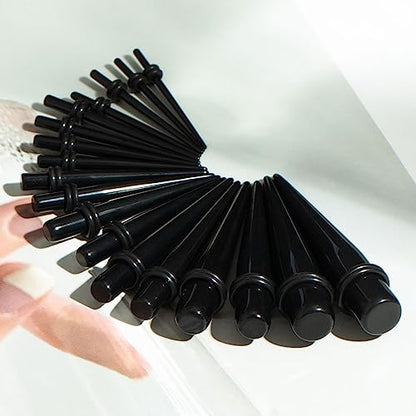 50 Pcs Ear Gauges Stretching Kit 14G-00G | Acrylic Tapers and Plugs Silicone Tunnels, Gauge Expanders Stretching Kit, Piercing Earring Jewelry for Men and Women - color: Black