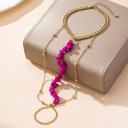 Pink Stone Barefoot Sandal Anklet for Women Round Ball Beaded Link Chain Anklet with Toe Ring Adjustable Summer Beach Fashion Foot Jewelry
